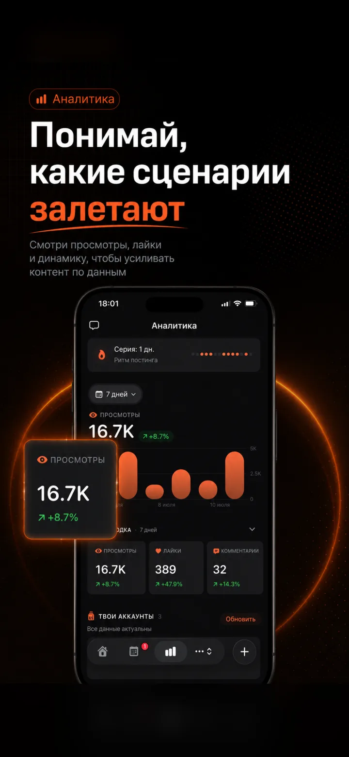 Viralmaxing analytics on iPhone: views, likes and account trends